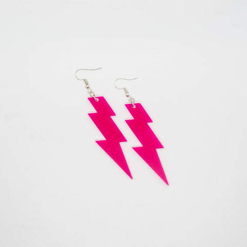 Fuchsia lightning bolt earrings by Smells Like Crime, Co.