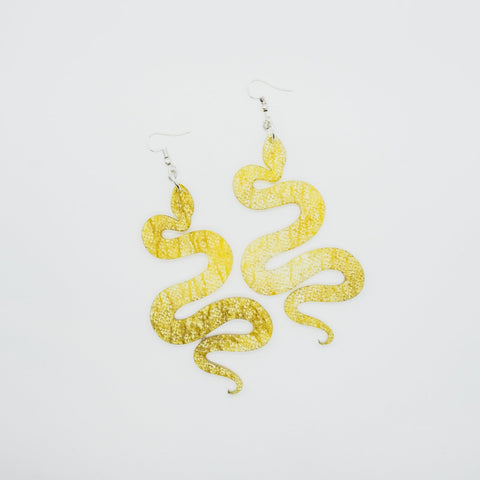 Yellow snake earrings by Smells Like Crime, Co.