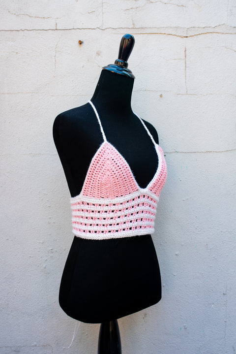 Pink and white crochet top.