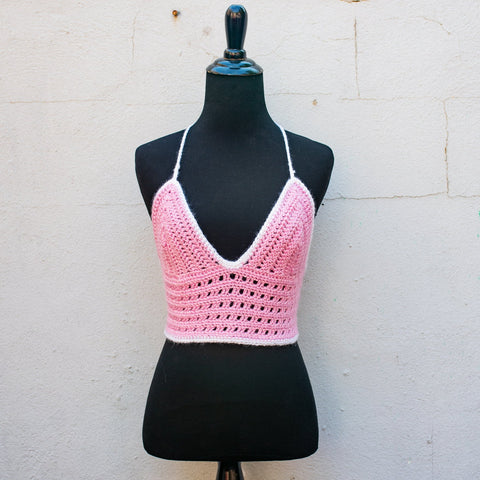 Pink and white crochet top.