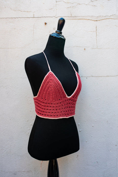 Red and pink crochet top.