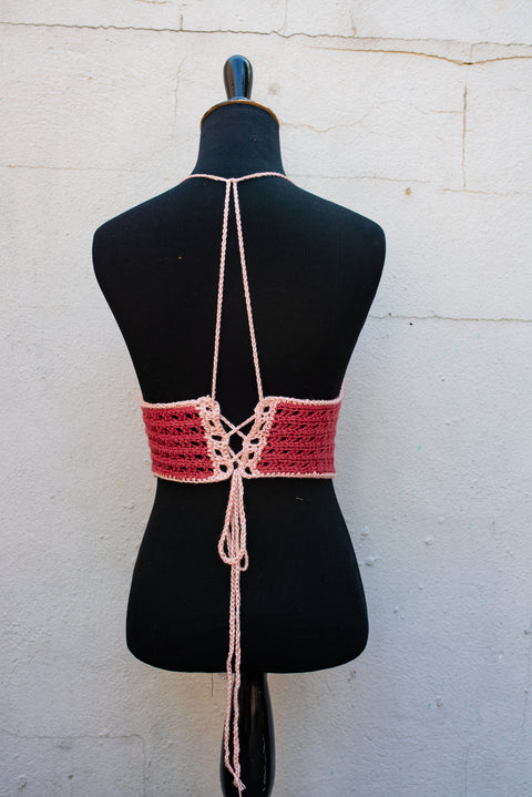 Red and pink crochet top.