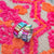 Rainbow rhinestone hoop earrings.