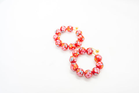 Floral Glass Bead Hoop Earrings - “Roses”