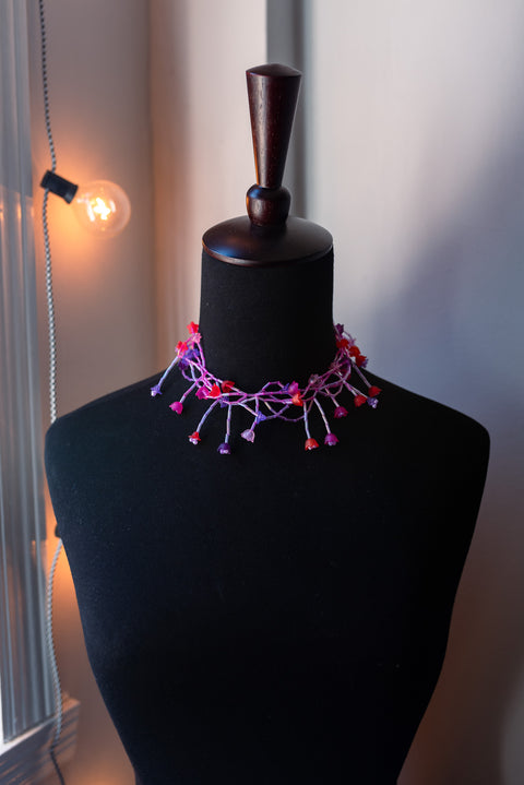Pink beaded flower necklace
