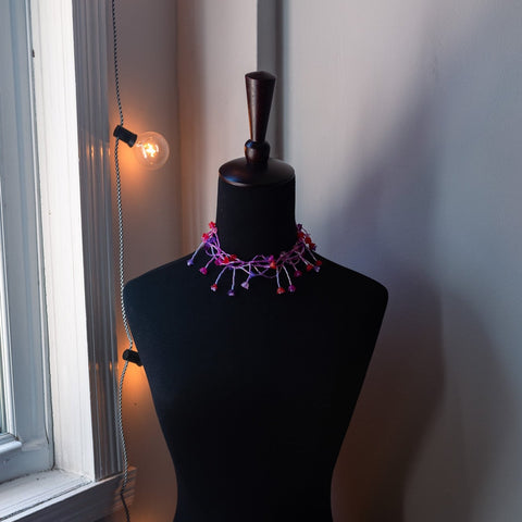 Pink beaded flower necklace