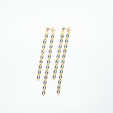 Gold and black chain post earrings.
