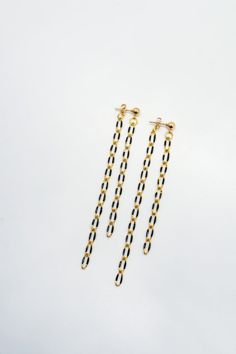 Gold and black chain post earrings.