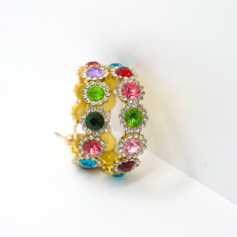 Rainbow jeweled hoop earrings.