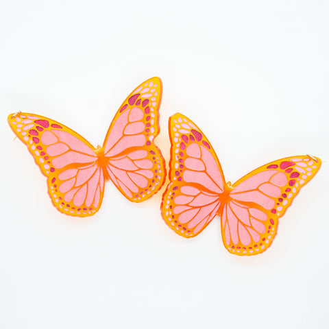 Orange and pink butterfly earrings.