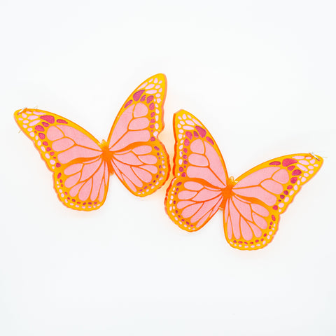 Orange and pink butterfly earrings.