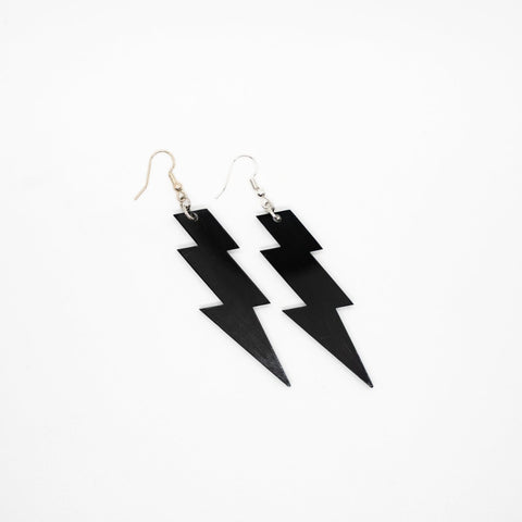 Black lightning bolt earrings by Smells Like Crime, Co.