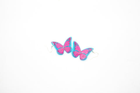 Blue and pink butterfly earrings by Smells Like Crime, Co.
