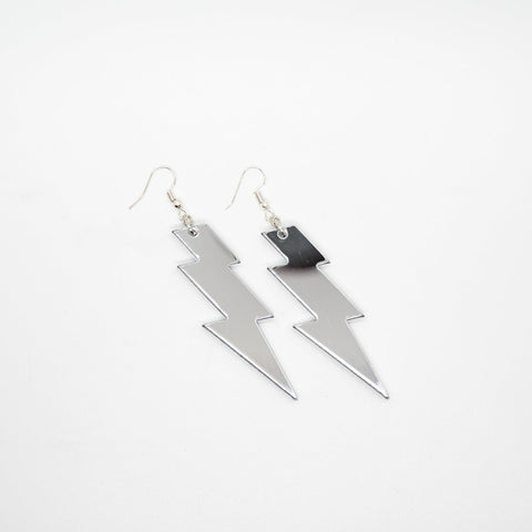 Silver lightning bolt earrings by Smells Like Crime, Co.