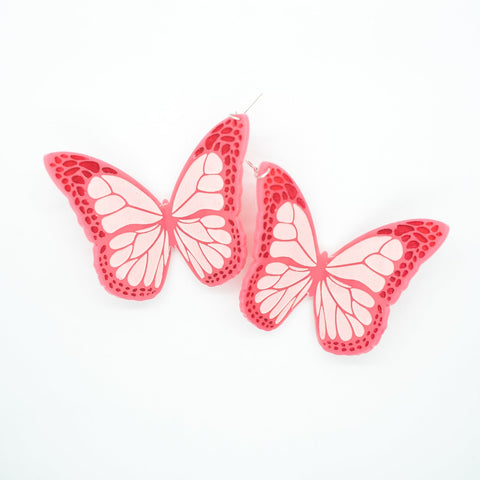 Pink and red butterfly earrings by Smells Like Crime, Co.
