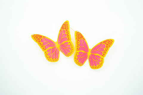Yellow and Pink Full-Size Butterfly Earrings - "I Forgot That You Existed"