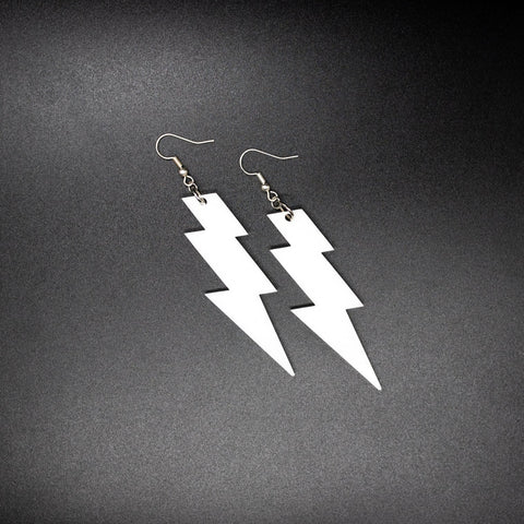 White lightning bolt earrings by Smells Like Crime, Co.