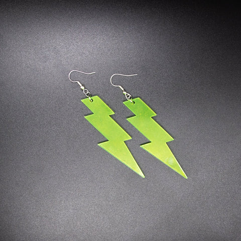 Neon green lightning bolt earrings by Smells Like Crime, Co.