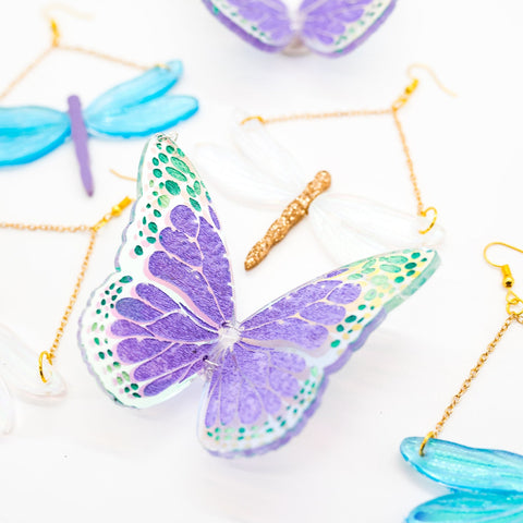 Iridescent dragonfly earrings by Smells Like Crime, Co.