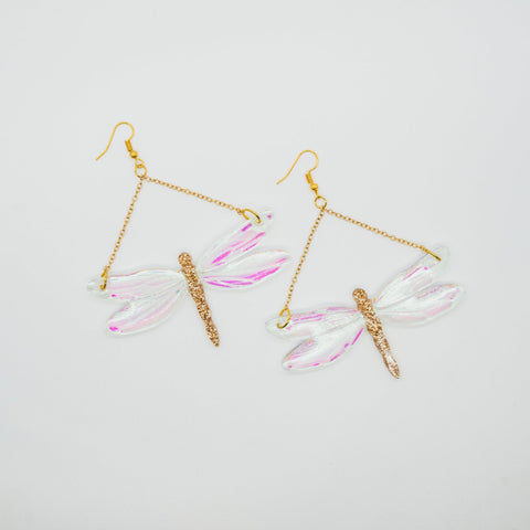 Gold dragonfly earrings by Smells Like Crime, Co.