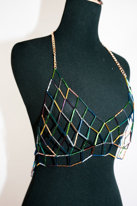 Blue and green beaded bralette by Smells Like Crime, Co.