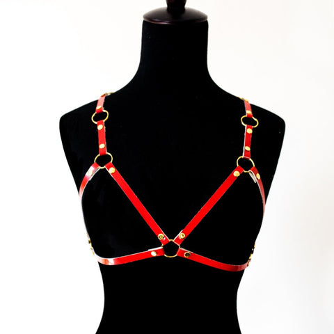 Red vegan leather bralette by Smells Like Crime, Co.